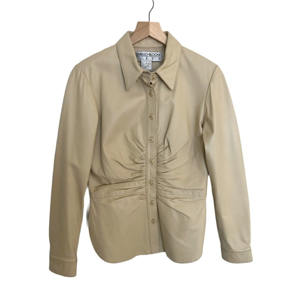 NOVIELLO Bloom Suits Woman's Cream Long Sleeve Leather Shirt Size 8
